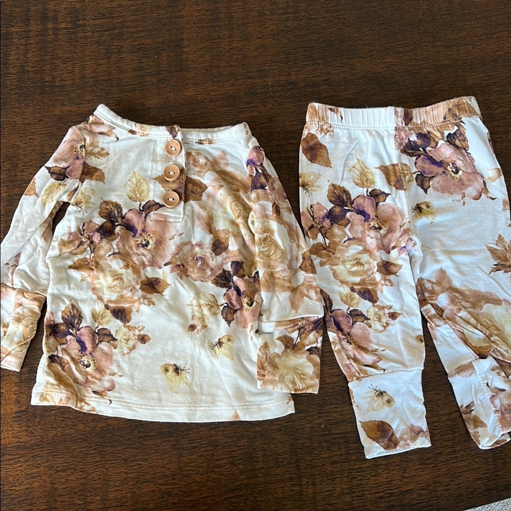Floral Kids Pajamas Set - Cream and Brown